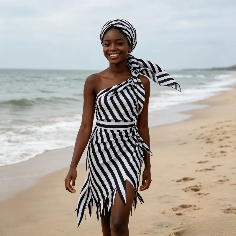 Skirt Women's Pirate Dress and Headscarf Set Striped Dress Halloween Costume Is Perfect for Renaissance Expos
