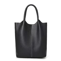 Soft Genuine Leather Shopper Set Bag Female 100% Real Leather Tote Bag Women Large Shoulde Bucket Bag Commute 2025 New