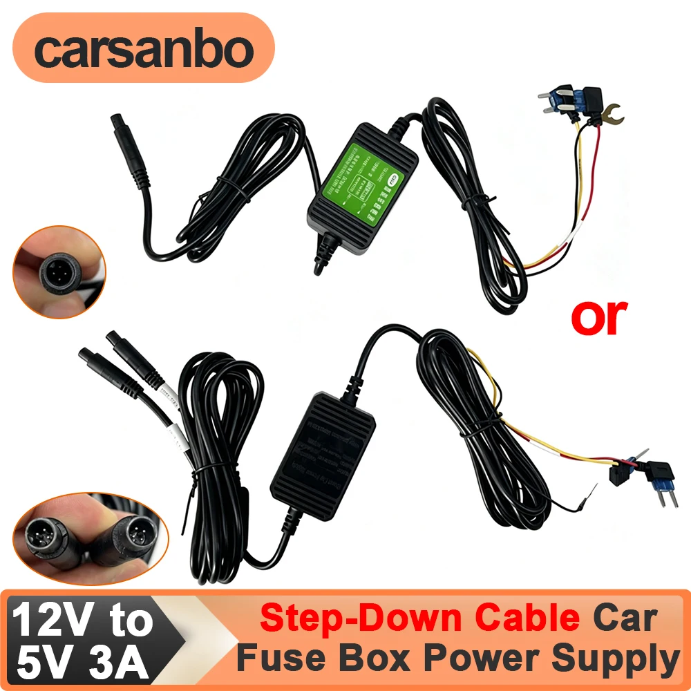 Carsanbo 12V to 5V 3A Step-Down Cable Car Fuse Box Power Supply for SM502 SM572 SM625 SM601-SM603 SM608 Side View Camera System