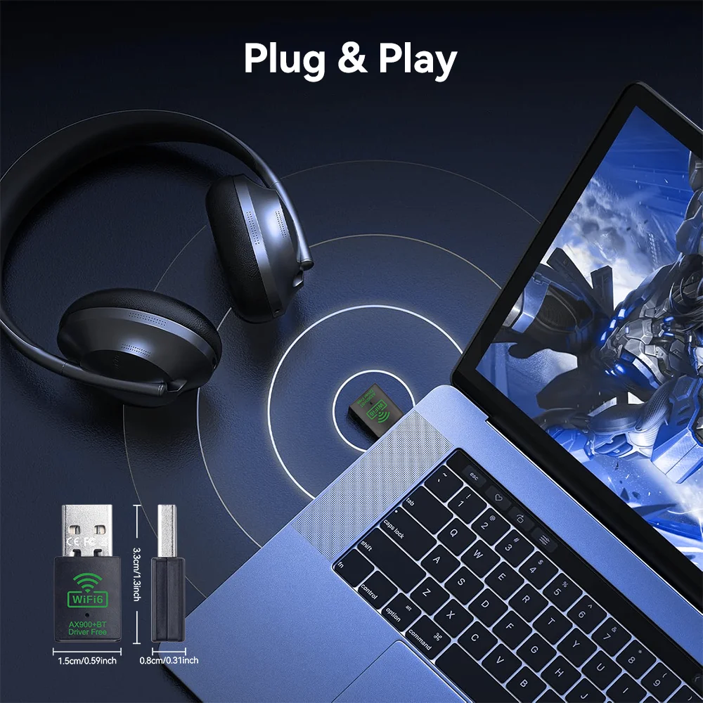 2 in 1 Upgraded 900Mbps USB WiFi 6 wireless Network Card (2.4G/5GHz/Driver-Free)+Bluetooth 5.4 Wireless Adapter for PC Laptops