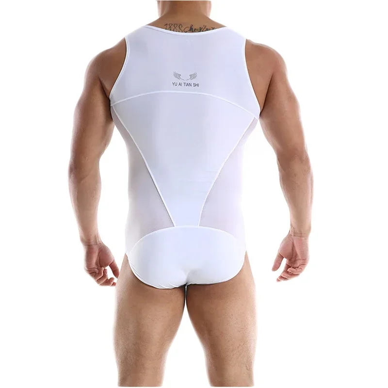 Men Undershirts Ice Corset High Elasticity One-piece Bodysuit Shapers Breathable Slim Mesh Splicing Fitness Leisure Jumpsuit