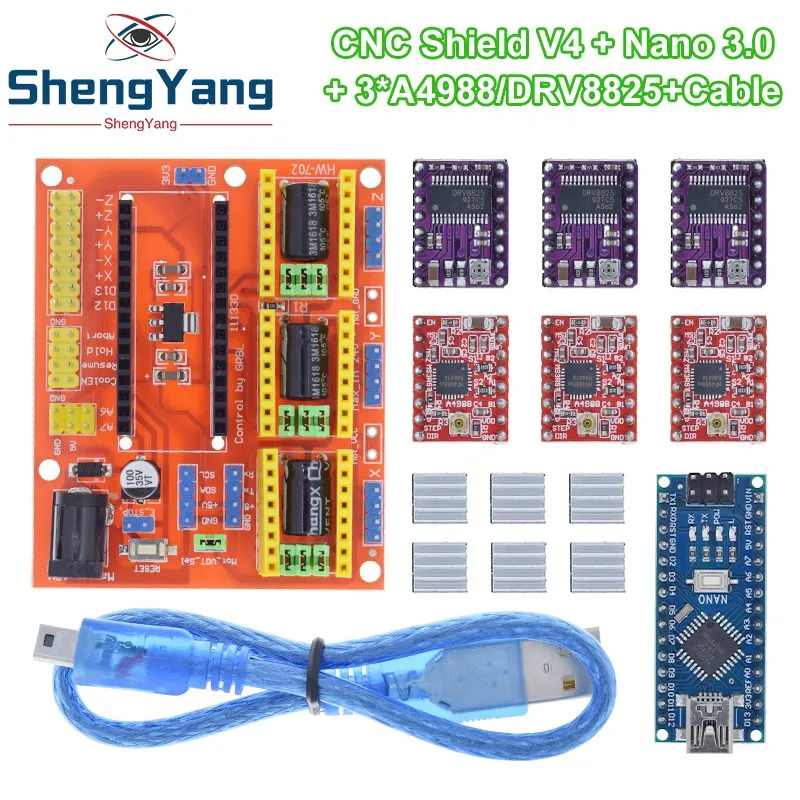 Imagem -03 - Tzt-reprap Stepper Drivers Conjunto para Arduino Escudo Cnc v4 Nano 3.0 Drv8825 A4988 Conjunto 3dv4 Peças