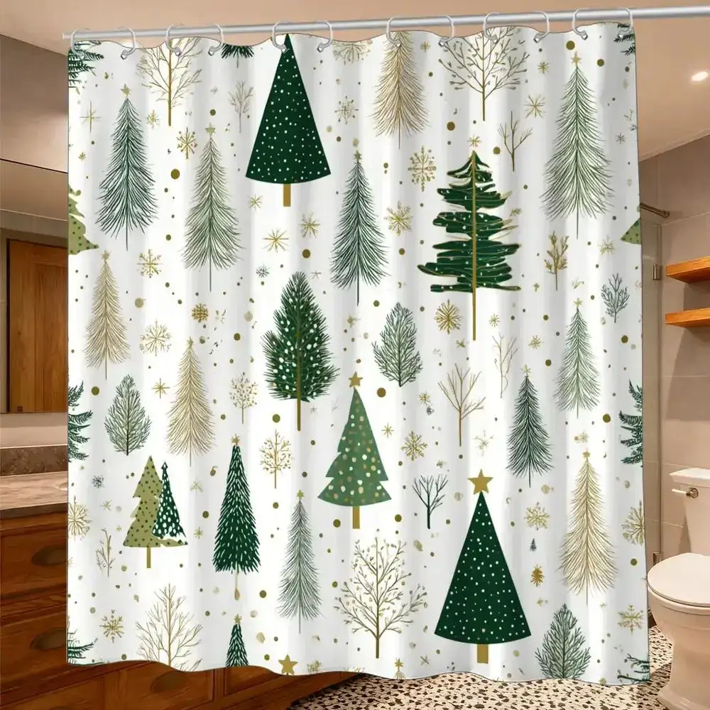 

1 шт. зеленая и золотая занавеска для душа с геометрическим звездным узором, полиэфирная ткань, можно стирать в машине, подходит для украшения ванной комнаты