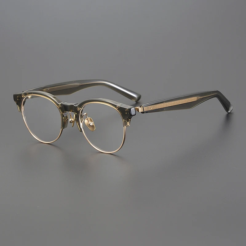 Montura de gafas ovalada Retro para hombres y mujeres, línea de cejas, medio marco, diseñador de nicho literario, montura completa, gafas graduadas para miopía