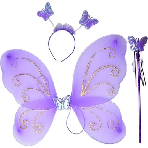 Aydınlı Party For Children Butterfly Wing Crown and Scepter Purple Color 50 cm