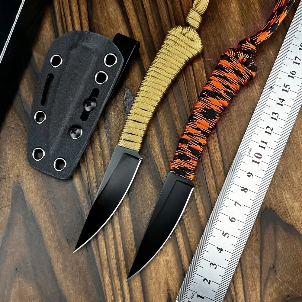 

Мини-нож для выживания EDC с фиксированным лезвием и чехлом из кайдекса, нейлоновый шнур, ручка, лезвие 440C, спасательный нож для кемпинга, многофункциональный инструмент для улицы