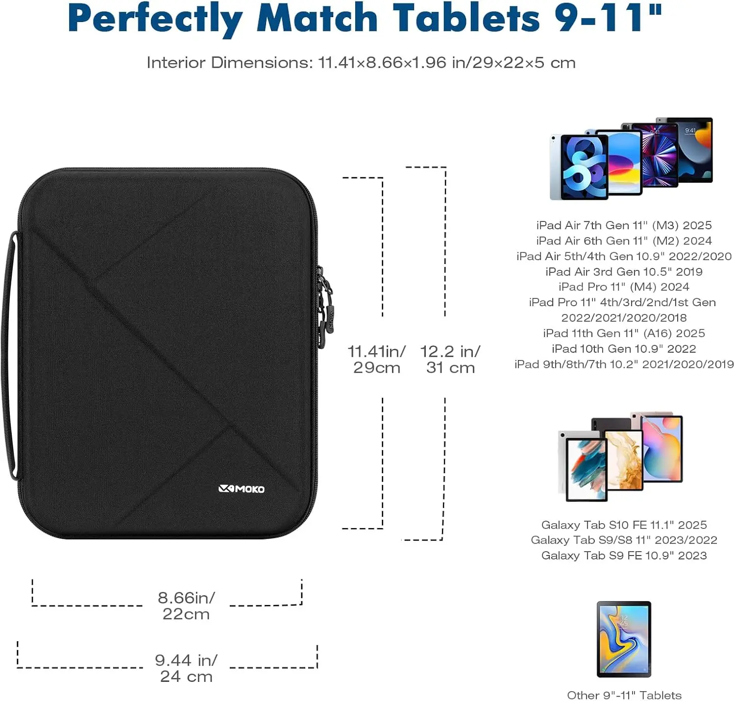 9-11 Inch Tablet Sleeve Bag for New 11-inch iPad Air M3, iPad A16 2025, iPad Pro 11 M2 Hard EVA iPad Bag with Padded Handle
