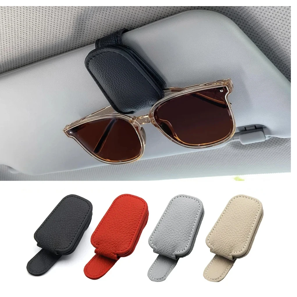 

Universal Car Sunglasses Holder Car Magnetic Leather Clip Card Ticket Holder Auto Sun Visor Glasses Box Decoration Accessories