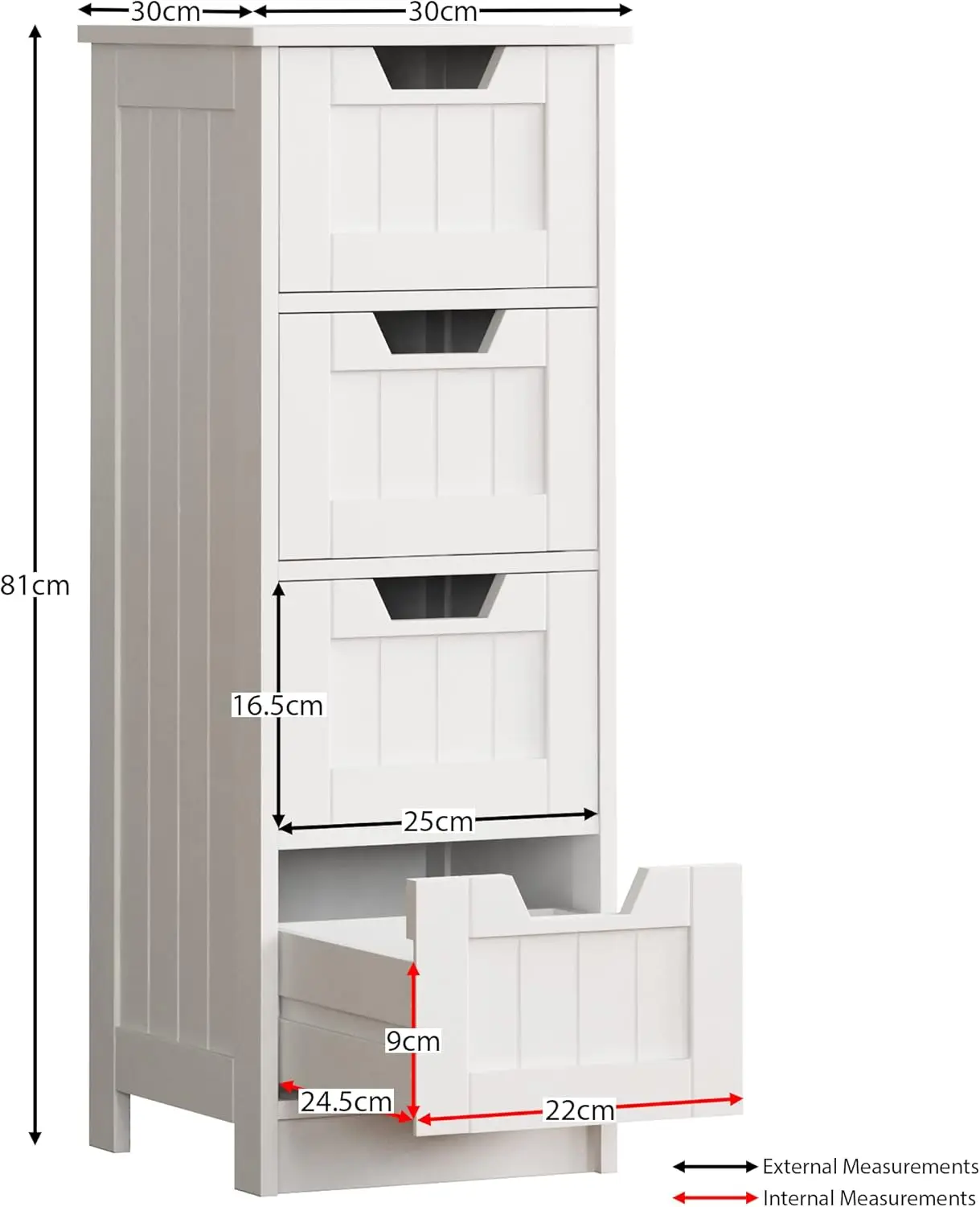 4-Drawer Floor Standing Cabinet Unit Bathroom Storage, Wood, White bathroom furniture ，Lockers，Living room cabinet