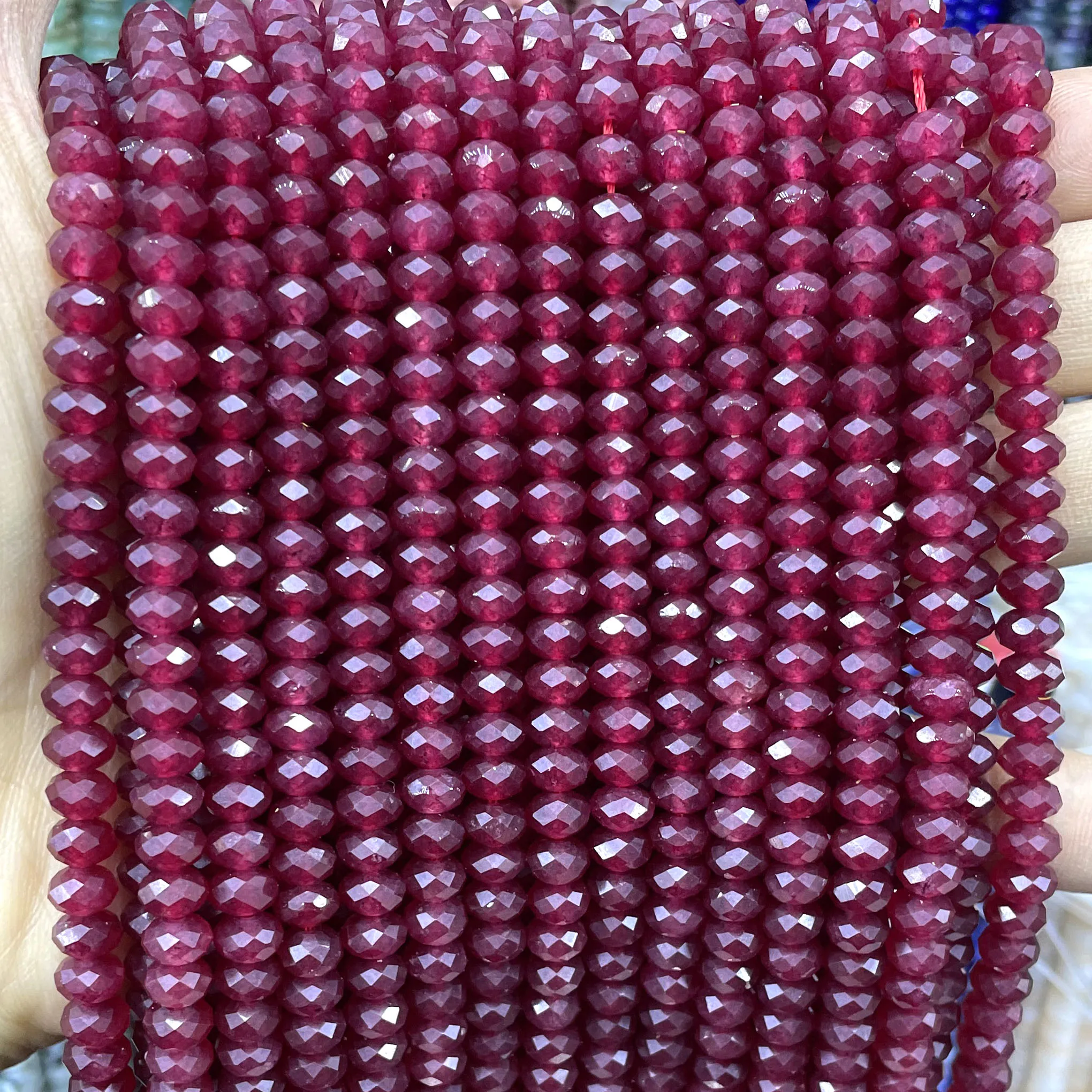 4X6MM Faceted Natural Stone Ruby Red Chalcedony Abacus Rondelle Spacer Beads For Jewelry Making Diy Bracelet Accessories 7.5\'