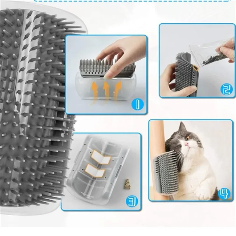 Cat Corner Brush Comb Massager for Cat Arch Plastic Scratcher Remove Hair Comb Grooming with Catnip Cat Self Cleaning Cat Supply