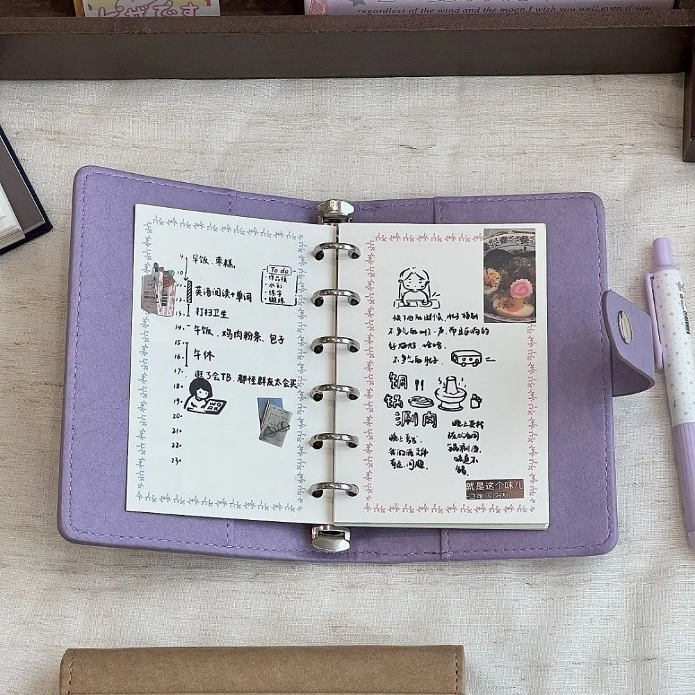 Multifunctional PU Leather A7 Loose Leaf Notebook Heart Polka Dot Snap Closure Binder Notebook DIY Planner School Office
