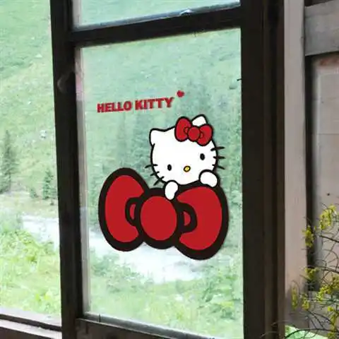 Hello Kitty Bow Window Decoration Stickers Cartoon Sanrio Bedroom Wardrobe Decoration Sticker Wall Waterproof Glass Door Sticker