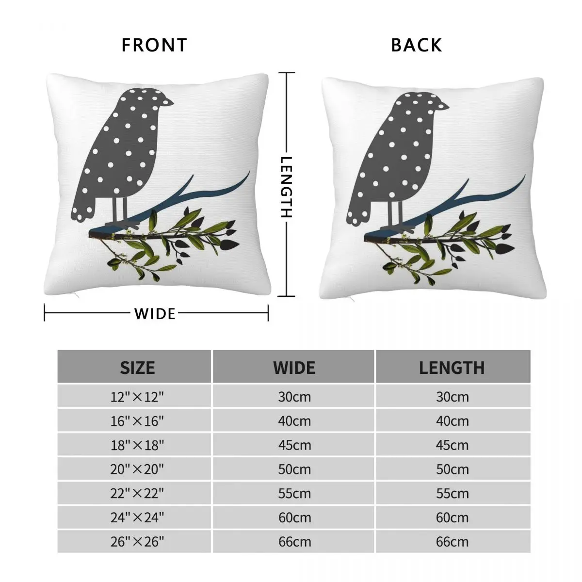 Polka Bird On A Branch Square Pillowcase Polyester Linen Velvet Creative Zip Decor Pillow Case Home Cushion Cover 45x45