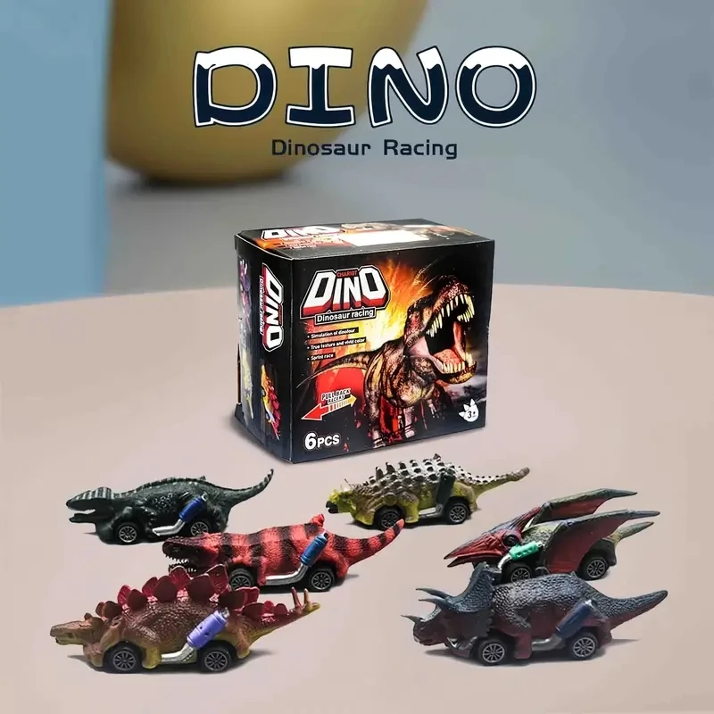 

6 Pcs Mini Dinosaur Pull-Back Vehicles For Kids, Press & Go Dinosaur Toys With T-Rex, Triceratops And Stegosaurus