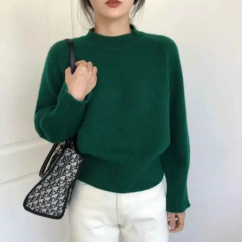 Autumn Cashmere Knitted Sweaters Women Winter Warm Casual Mock Neck Solid Jumpers Harajuku Loose Simple Pullovers Sweater New