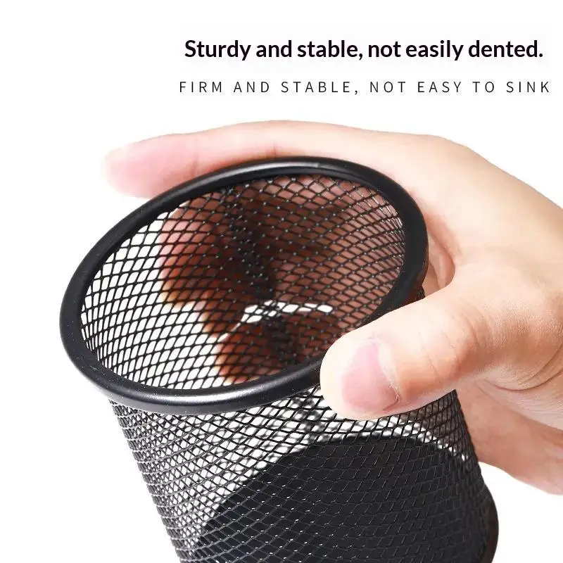 Black Pencil Holder Office Desktop Metal Mesh Pen Holders Square/Round Pen Pot Cup Case Container Organiser Durable Pencil Case
