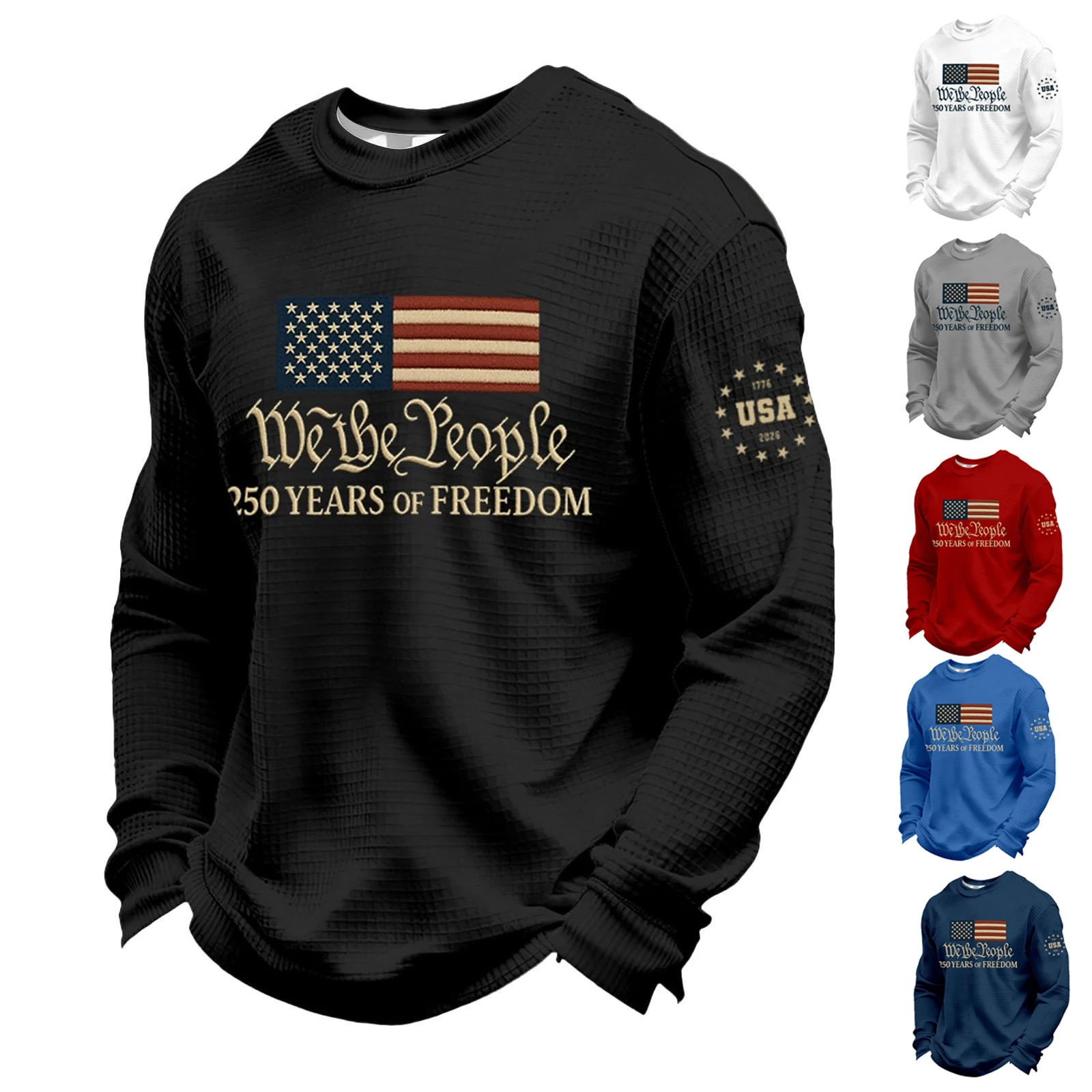 

250th Anniversary Printed Pattern Long Sleeve Top In The United States Round Neck Loose Fitting Pullover Men'S Sweatshirt