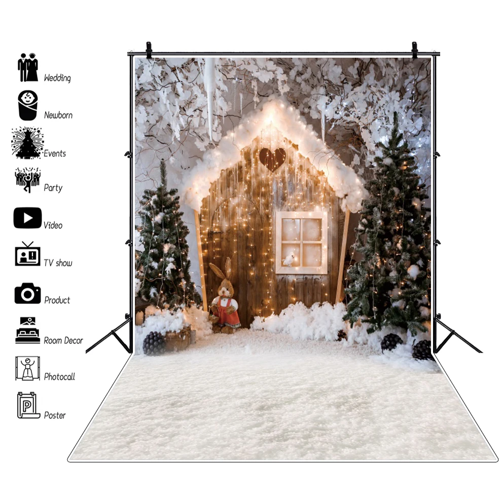 Merry Christmas Backdrops Photography Winter Snow Xmas Tree Gifts Background Party Decor Baby Portrait Photographic Photo Studio