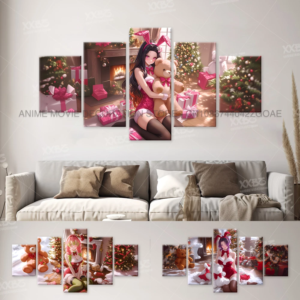 

5Pcs Anime Demon Slayer Kamado Nezuko Character Canvas Wall Art Print Pictures Poster Home Decoration Room Frameless Painting