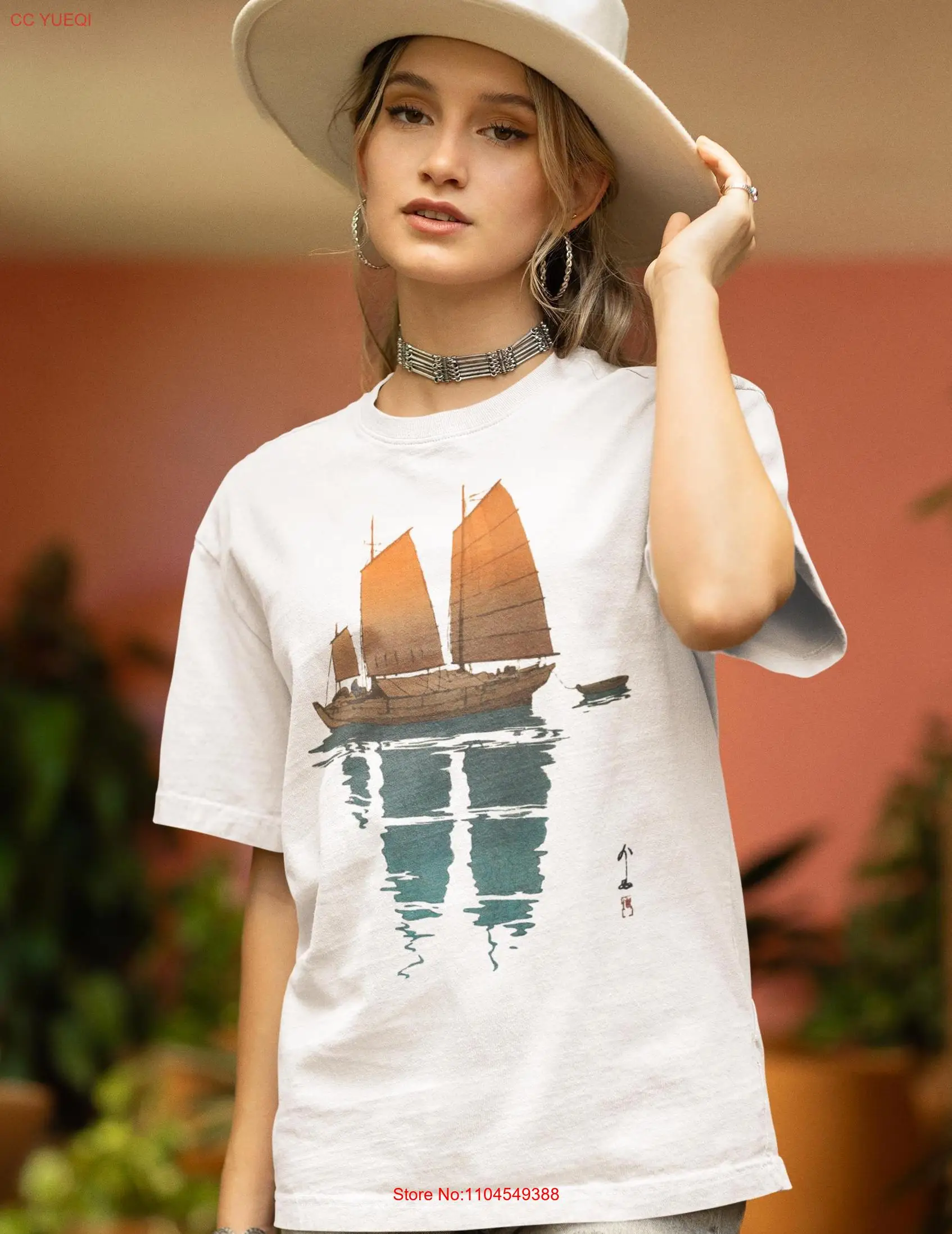 OVERSIZED Japanese Sailboat T shirt Dropshoulder Yoshida Hiroshi Woodblock Art Vintage Nautical Marine Aesthetic