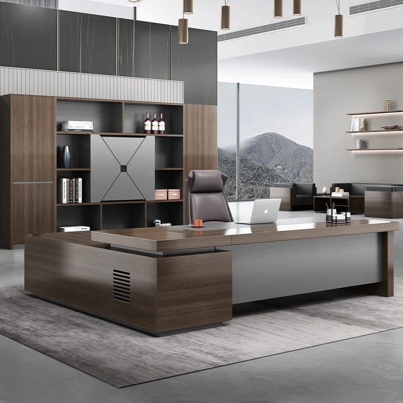

LBZ46 Luxury Modern L-Shaped Executive Office Desk for Boss CEO Manager Wood Style Melamine for Office Building Furniture