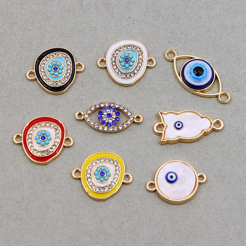 6 stücke Unregelmäßigen Runde Evil Eye Multi-stil Strass Kristall Augen Charms Anhänger DIY Armband Halskette für Schmuck Zubehör