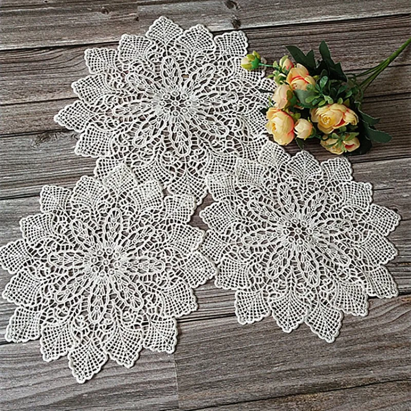 ​​​​​​​Elegant White Lace Embroidered Table Runner Korean Style Water Soluble Doily Coasters Placemats and Decorative Home Decor