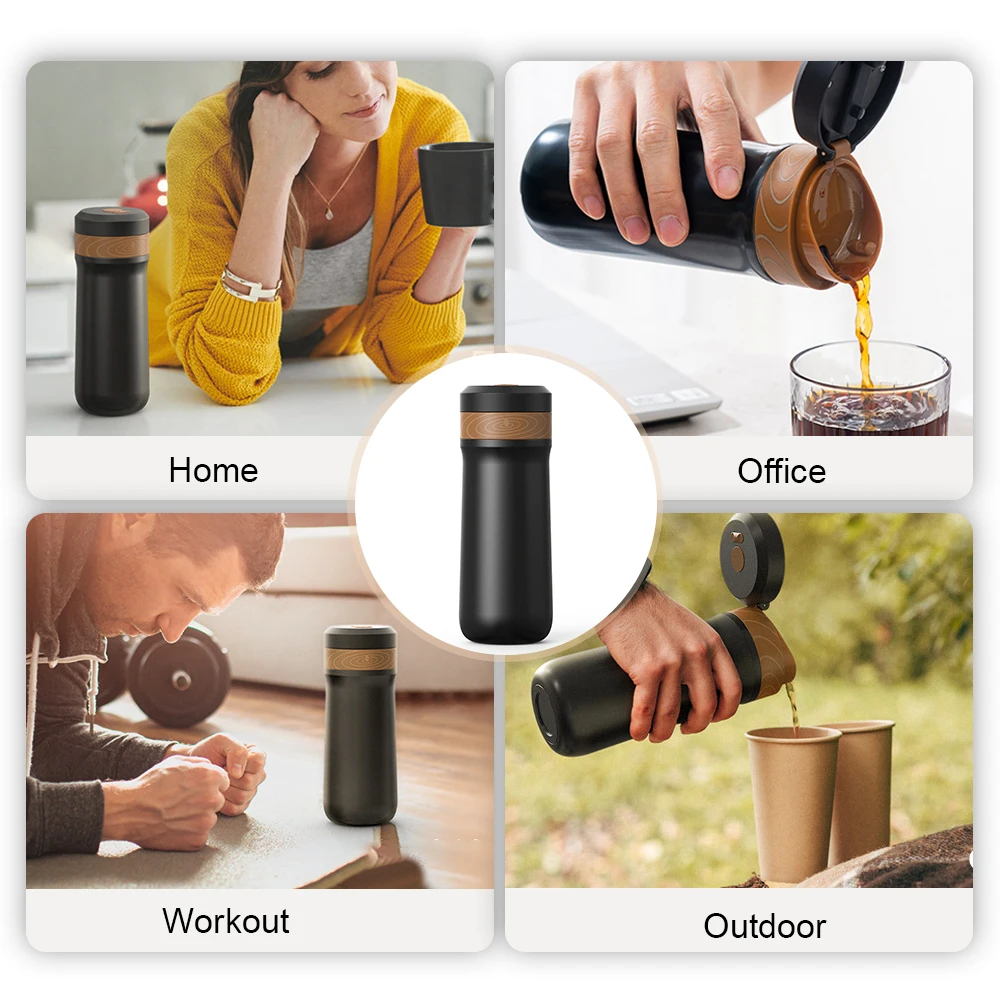 Travel French Press Mug Coffee Maker 2-Layer Filter Mesh Double Walled Stainless Steel Vacuum Insulated Coffee Maker Cup