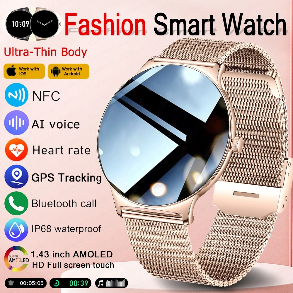 

Ultra Thin 7.9mm 1.43‘’ AMOLED Smartwatch Ladies Bluetooth Call Smart Watch Women Heart Rate Waterproof Sport Fitness Watch