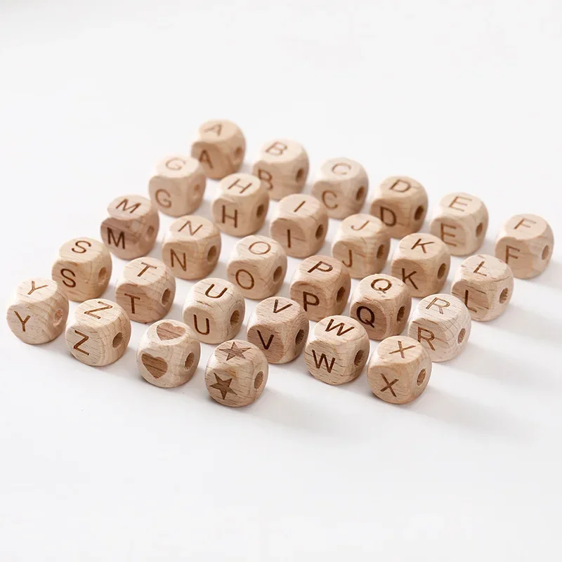 10pcs 12mm Wooden Letters Beads English Baby DIY Personalized Name Pacifier Chain Clips Alphabet Accessories Infant Feeding