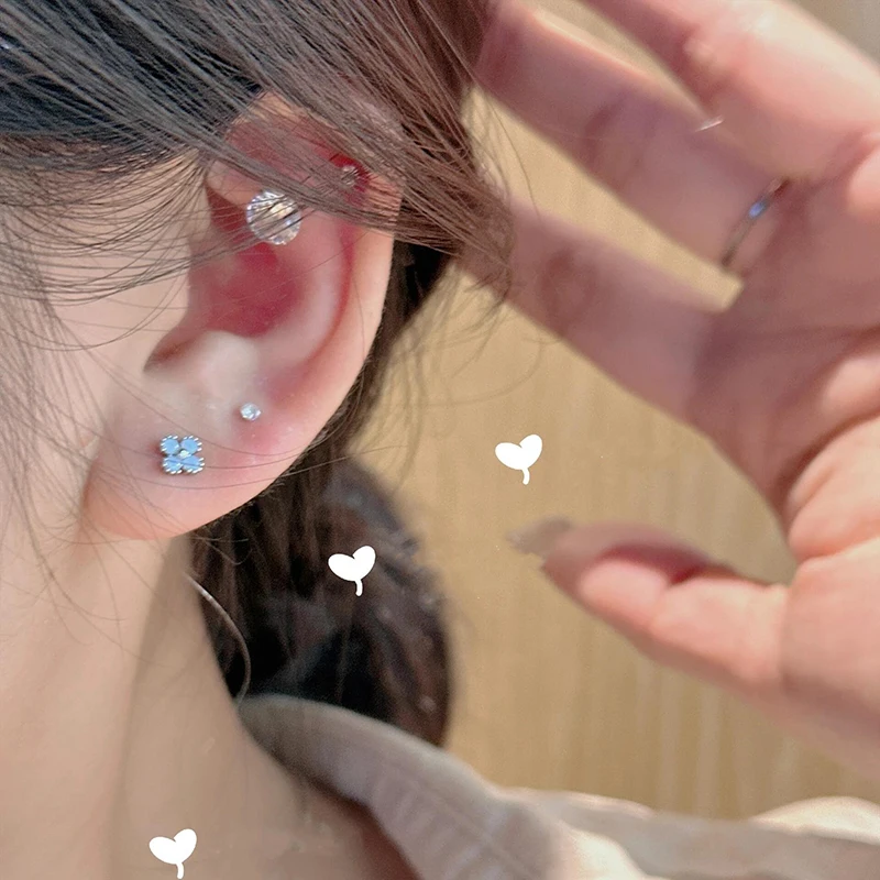 

Real 925 Sterling Silver Opal Mini Flower Stud Earrings for Women Cute Plant Fine Jewelry Piercing Screw Bead Accessories