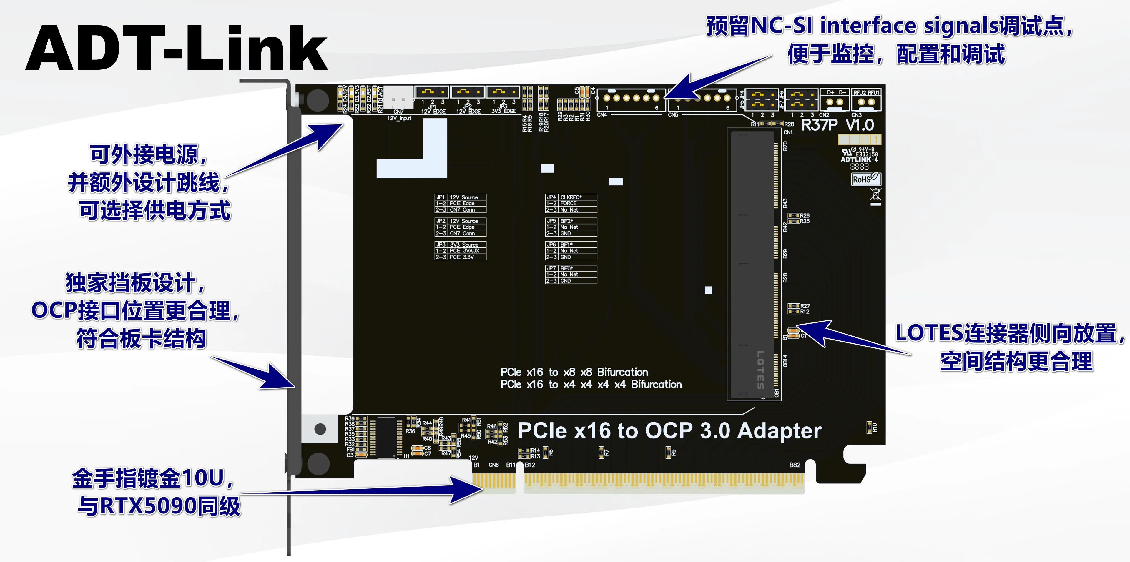 ADT-Link PCIe 4.0 x16 auf OCP NIC3.0 Gen-Z 4C+/SFF-TA-1002 seitliche Adapterkarte, kompatibel mit Gen3/Gen4 Laptop-PC – Detail 14