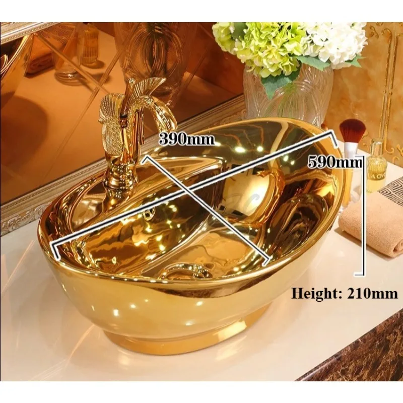 Yuanbao Gold Ceramic Art Basin European Style Bathroom Washbasin Modern Retro Sink