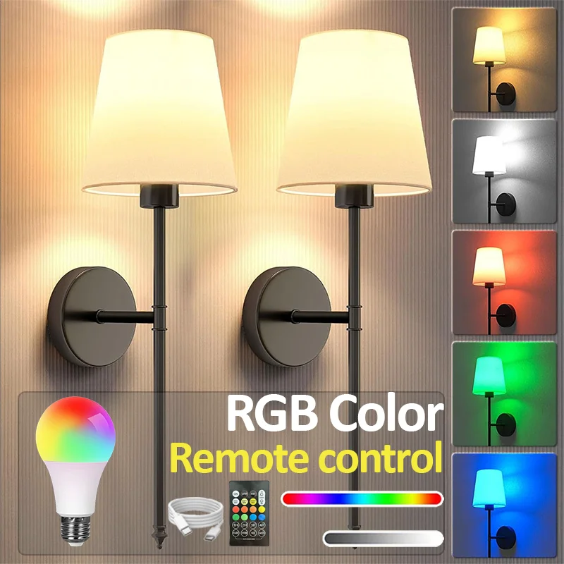 Wiring Free LED Wall Light, RGB Rechargeable Bulb, Dimmable with Remote Control For Bedroom Living Room Restaurant Modern Lights