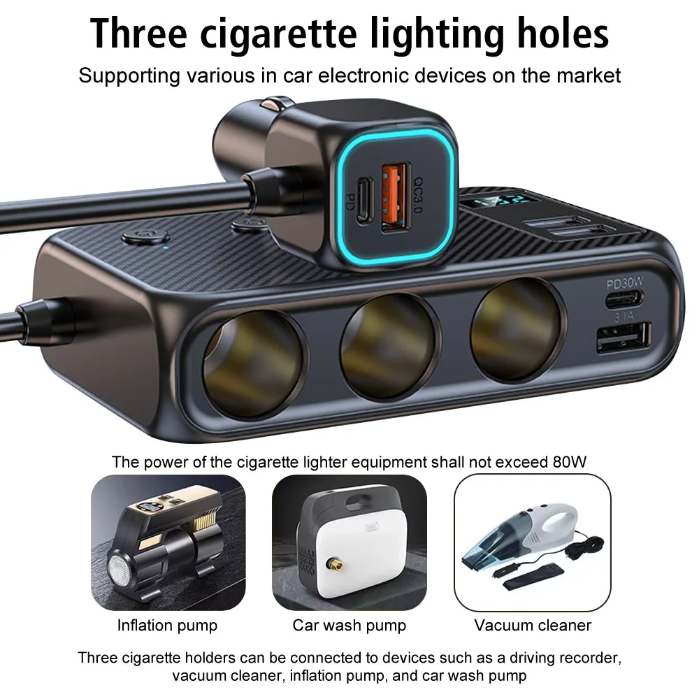 Quick Charge 12V 24V Cigarette Lighter 3.0 Car Charger Adapter 171W For Phone IPad 4 Port USB Charging Socket Splitter