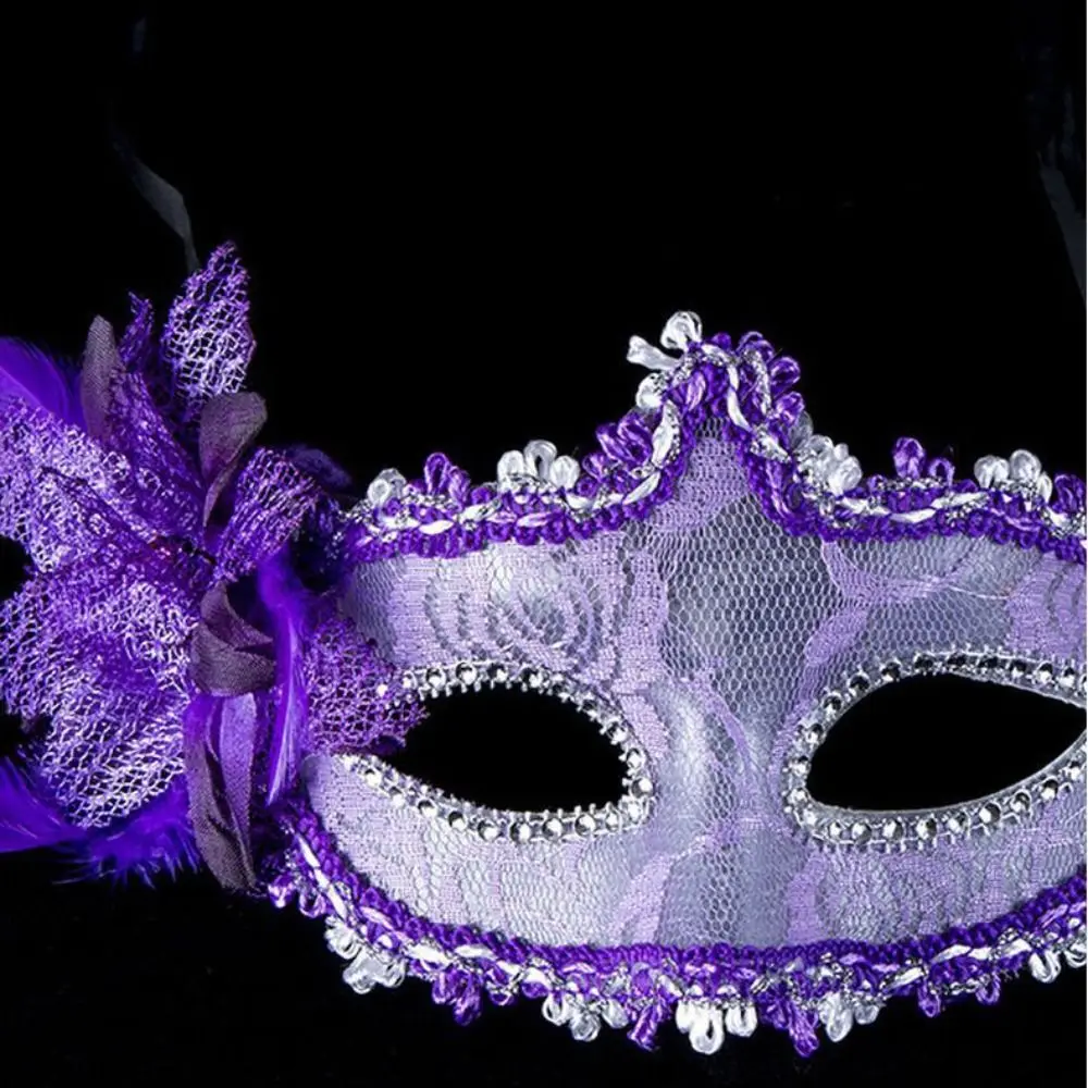New Side Flower Masquerade Mask Half Face Sexy Lace Mardi Gras Mask Feather Christmas Costume Party Makeup Ball