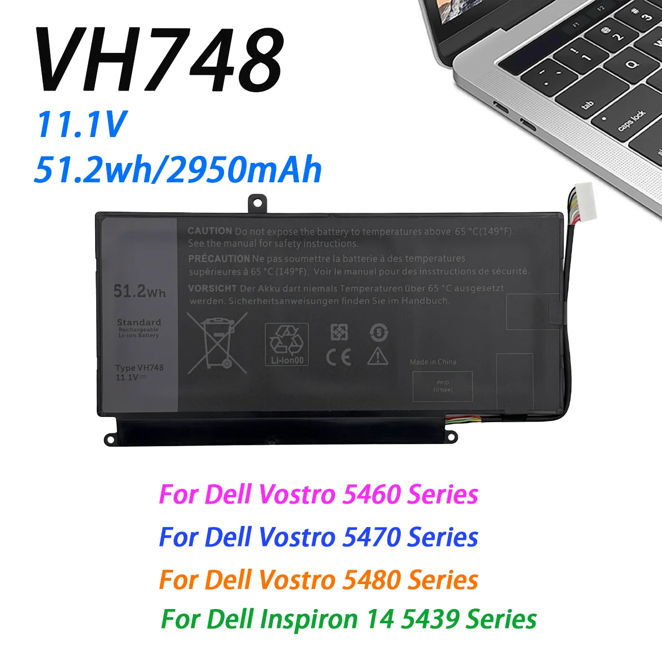 Batería para portátil VH748 11,1 V 51,2 Wh para DELL Vostro 5460 5470 5560 5480 Inspiron 14 5439 V5460D-1308 Series