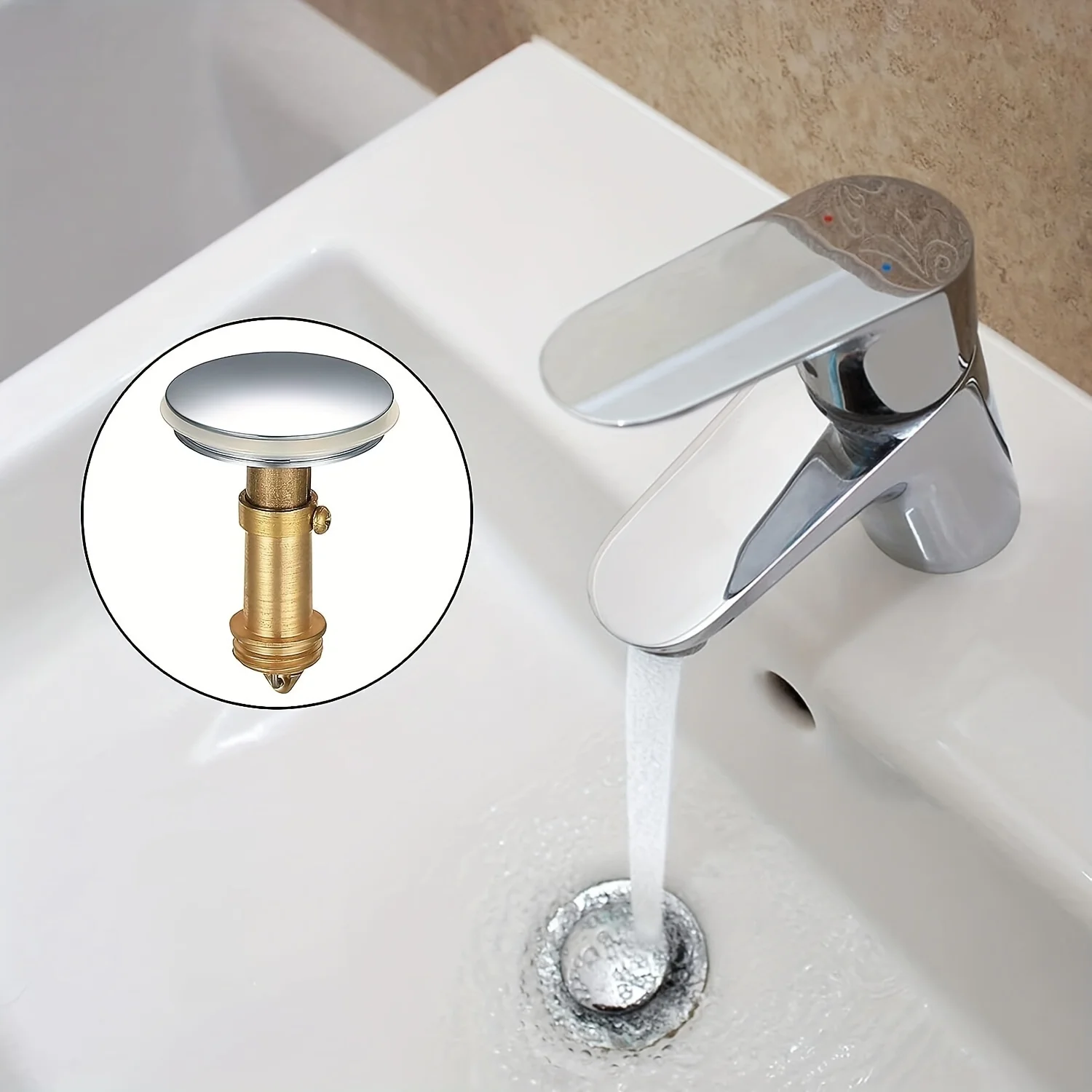 Chrome Plated Pop‑Up Sink Stopper, Fits 1.5 Inch Drain Hole, Easy to Install, Leak‑Proof Design Bathroom Basin Sink Drain Plug R