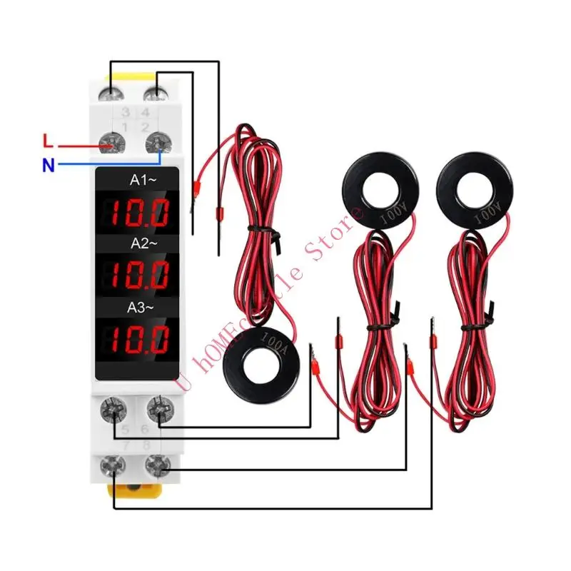 63HF 3 Phase Din Digital Display Ammeter LED Digital Display High Accuracy