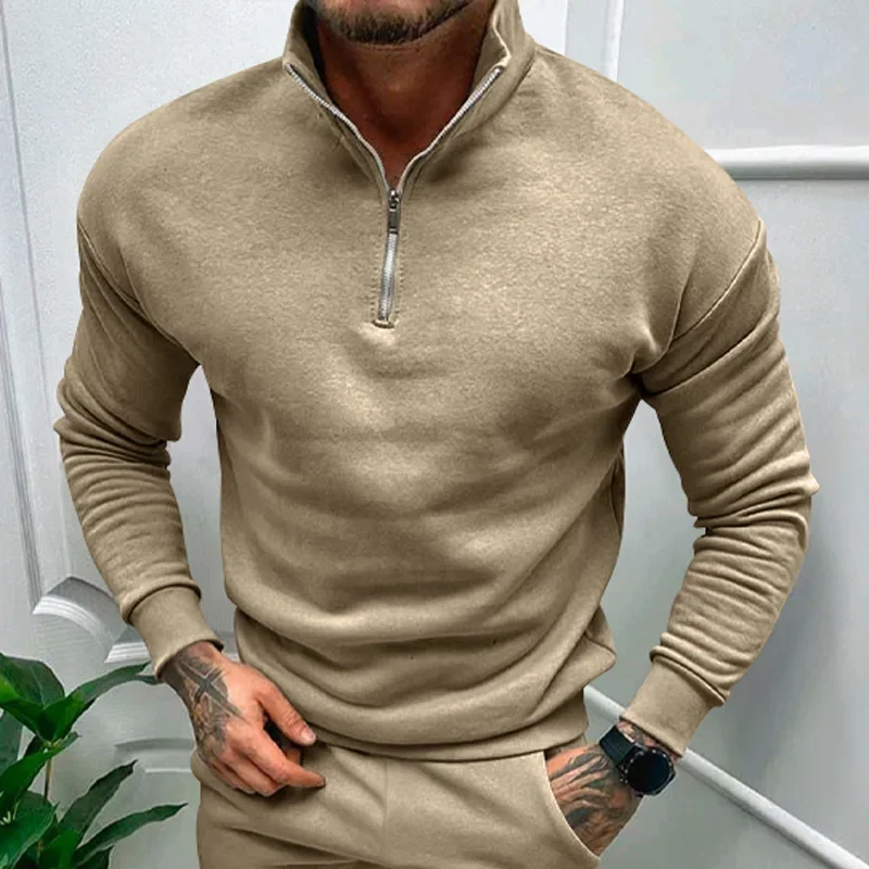 Autumn Thick Warm Knitted Sweaters Comfy Clothing Half Zip Fleece Winter Coat Solid Long Sleeve Turtleneck Shirts Pullover Men