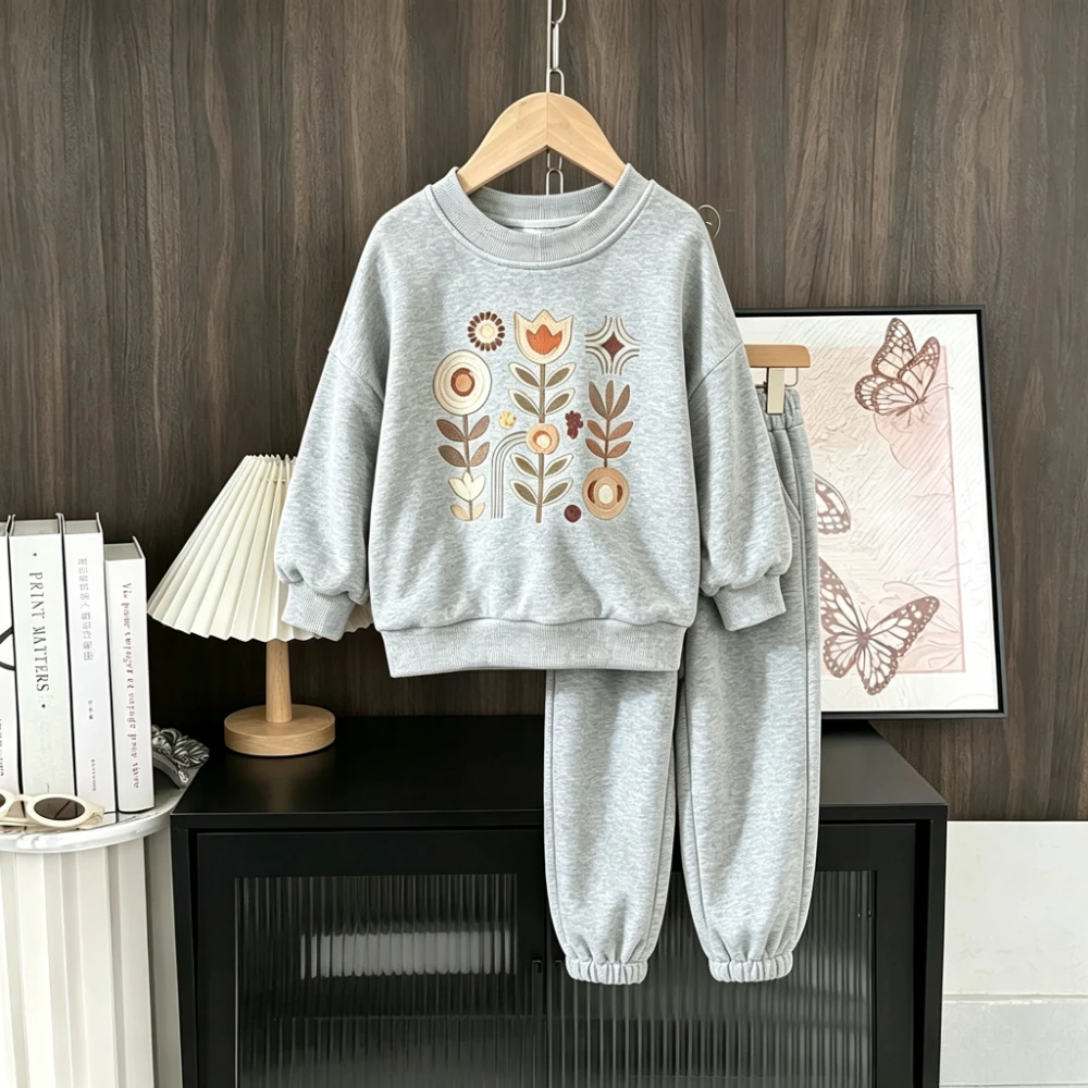 Spring and Autumn Basic Simple Children's Two-piece Set Fashionable Printed Long Sleeved Top and Pants Sports Girls' Clothing