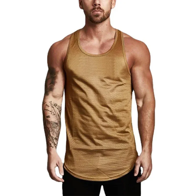 Summer Quick Dry Mesh Gym Clothing Bodybuilding Tank Top Men Fitness Singlets Sleeveless T Shirt Male Muscle Vest