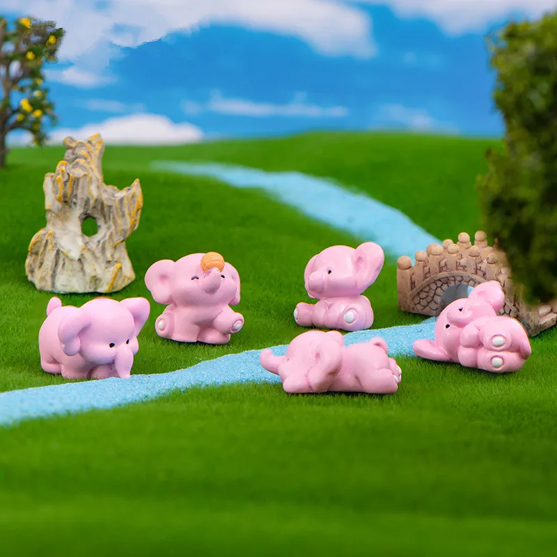 

Figurines Miniatures Pink Cute Elephant Animal Micro Landscape Ornaments For Home Decorations Room Decor DIY Desktop Accessories