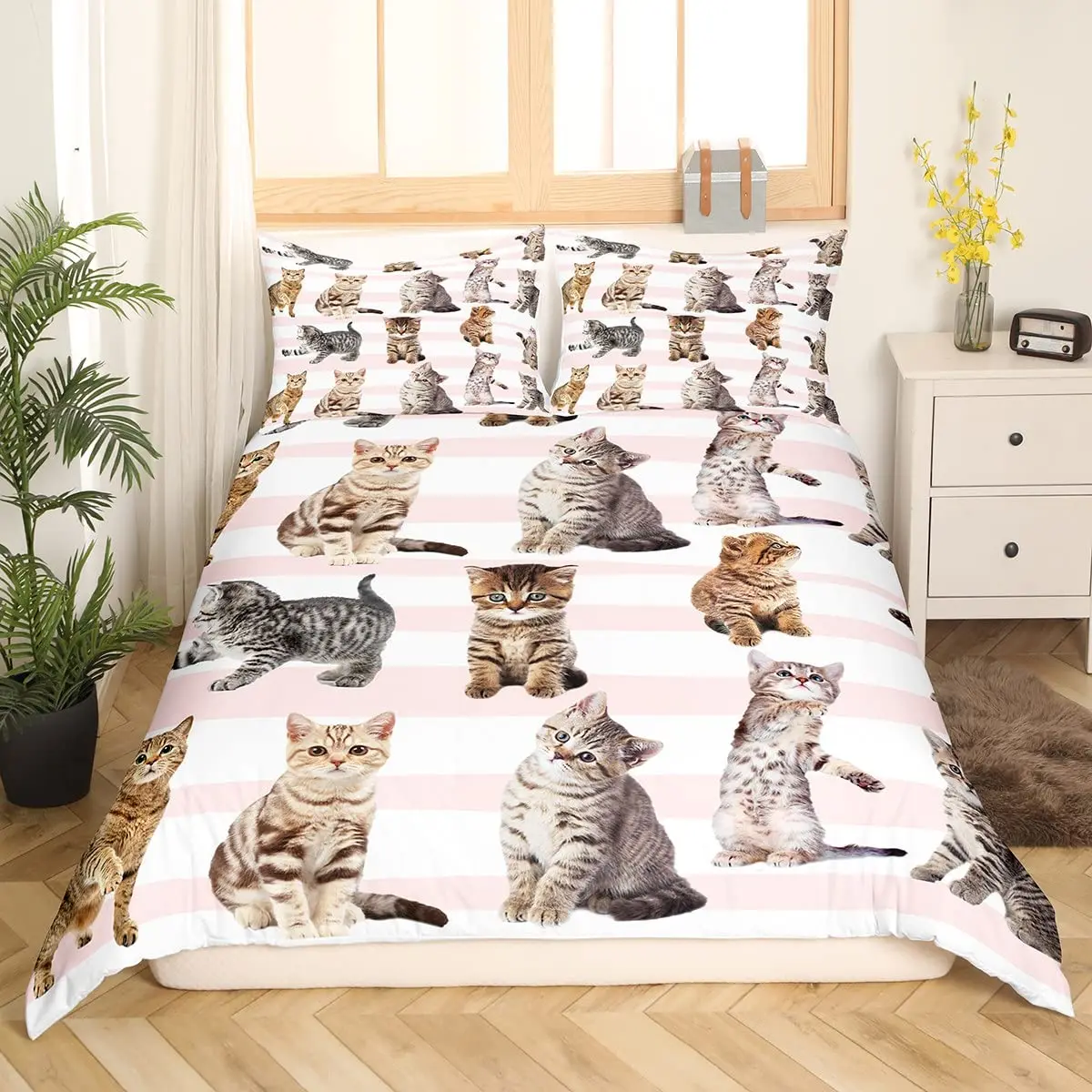 Cat Duvet Cover Pet Cat Pattern Bedding Set Cute Kitten Printed Comforter Cover for Kids Boys Girls Teens Animal Theme Cover