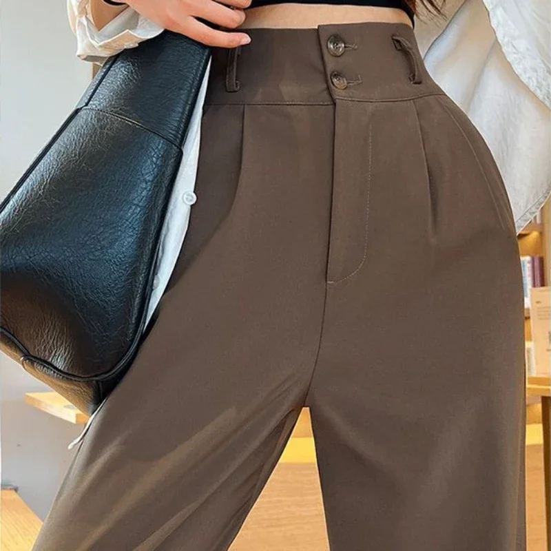 4 Couleurs viser Femmes S-3XL Harajuku Pur Basique Automne Conçu Taille Haute Bureau Dame All-match Large Jambe Loisirs fjSimple