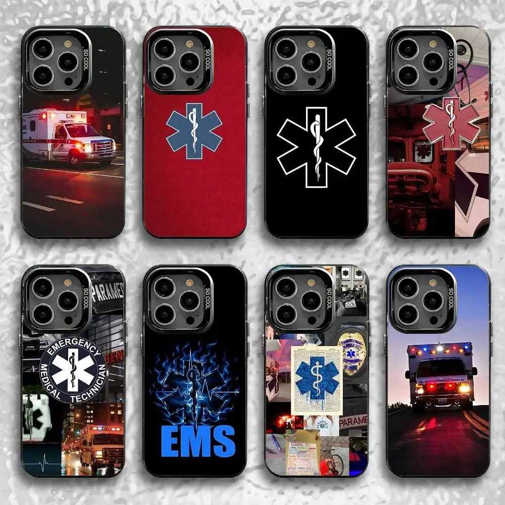 

EMT EMS Ambulance Phone Case For iPhone 16,15,14,13,12,11,Pro,XS,Max,Plus,Mini,SE Black Candy Matte Shockproof Cover