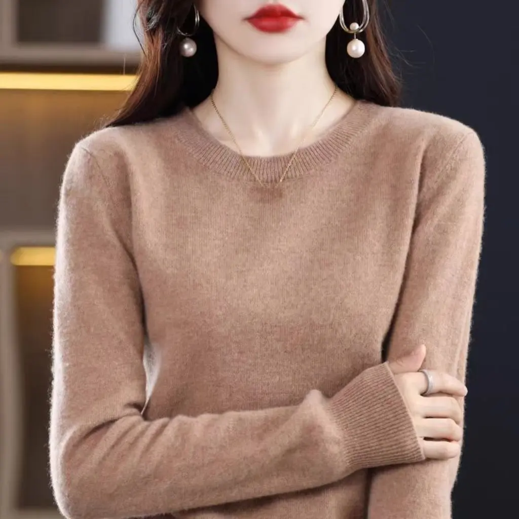

Women's Cashmere Sweater Thickened Round Neck Slim Fit Inner Wear Pure Color Versatile Base Layer Shirt for Autumn Winter