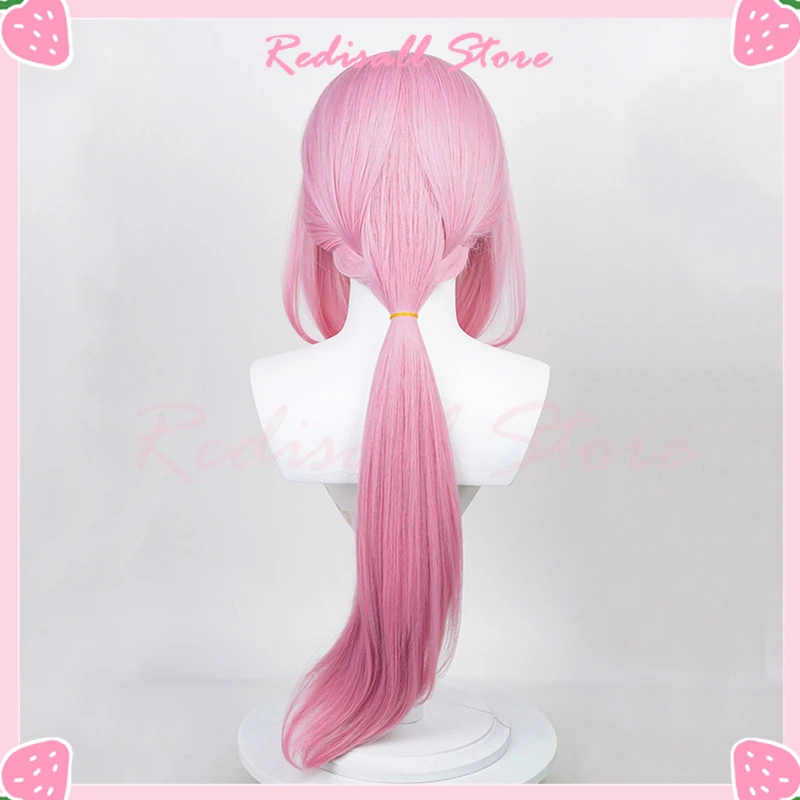 80Cm Lange Roze Elysia Pruik Cosplay Paardenstaart Roze Rechte Pony Halloween Komische Hoofddeksels Meisjes Gratis Pruik Cap