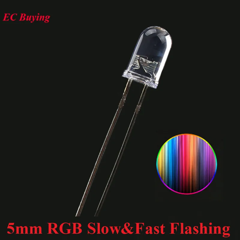 20/10szt F5 5mm Szybko powolne migające diody LED RGB Rainbow Wielokolorowa przezroczysta dioda elektroluminescencyjna Pełnokolorowa lampka kontrolna DIP